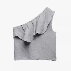 Zara Gray Linen One Shoulder Top